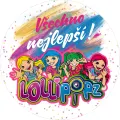 Kulatý jedlý obrázek na dort – Lollipopz Vše nejlepší, zpěvačky s mikrofony (růžová, modrá, zelená)