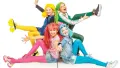 Obdélníkový jedlý obrázek na dort – Lollipopz, usměvavá čtveřice na bílém pozadí (růžová, tyrkysová, žlutá)
