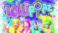 Obdélníkový jedlý obrázek na dort – Lollipopz, graffiti cákance a srdíčko (fialová, růžová, tyrkysová)