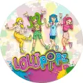 Kulatý jedlý obrázek na dort – Lollipopz, tančící dívky a barevné šmouhy (růžová, tyrkysová, žlutá)