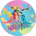 Kulatý jedlý obrázek na dort – Lollipopz, geometrické tvary a bubliny (růžová, modrá, žlutá)