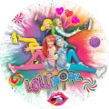 Kulatý jedlý obrázek na dort – Lollipopz, točená lízátka a srdíčka (duhová, růžová, tyrkysová)