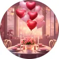 Kulatý jedlý obrázek na dort – Valentýn, romantika (růžová, červená, bílá)