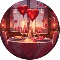 Kulatý jedlý obrázek na dort – Valentýn, romantický večer (červená, růžová, hnědá)