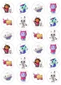 List jedlých koleček na cupcakes – Gábinin domek, Gábina s kytarou a kočičky (růžová, fialová, tyrkysová)