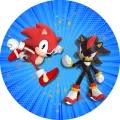 Kulatý jedlý obrázek na dort – Sonic, černý a červený ježek (modrá, červená, černá)