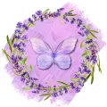 Kulatý jedlý obrázek na dort – Levandule s motýlkem (fialová, růžová, zelená)