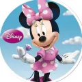 Kulatý jedlý obrázek na dort – Kruh: Minnie s prstýnkem (růžová, modrá, bílá)