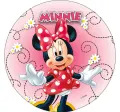 Kulatý jedlý obrázek na dort – Minnie s kopretinami (růžová, červená, bílá)