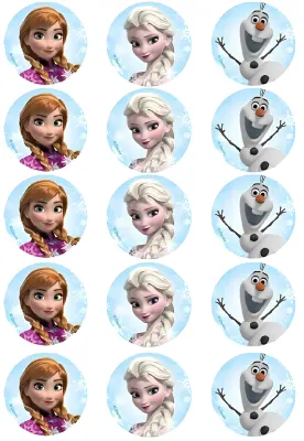 Frozen cupcakes – portréty Elsa, Anna a Olaf – jedlá kolečka na cupcakes