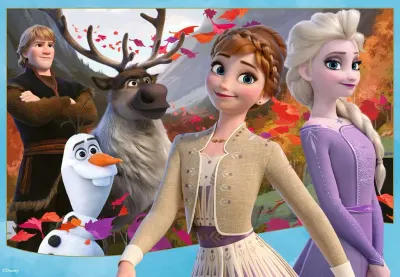 Frozen – Anna a Elsa v podzimním lese s partou – jedlý obrázek na hranatý dort