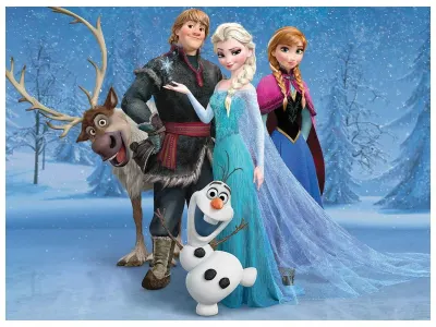 Frozen – Všichni hrdinové mezi rampouchy – jedlý obrázek na hranatý dort