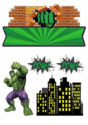 Hulk – se siluetou města, pěstí a nápisy POW! – jedlý papír k výřezu