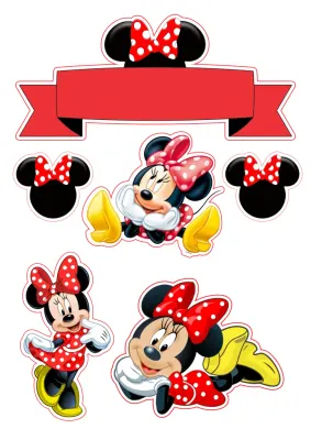 Minnie – červená sada s mašlemi a stuhou – jedlý papír k výřezu