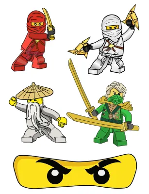 LEGO Ninjago – čtyři bojovníci a žlutá maska – jedlý papír k výřezu