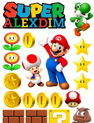 Super Mario – Mario, Yoshi, Toad a Goomba – jedlý papír k výřezu