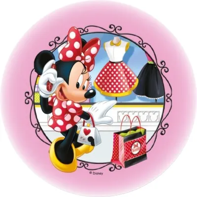 Minnie – nákupy před výlohou butiku – jedlý obrázek na dort