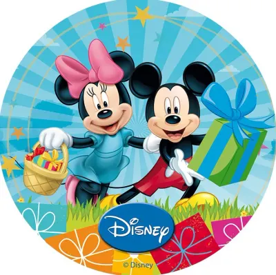 Mickey a Minnie – Dárečky – jedlý obrázek na dort