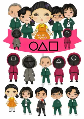 Hra na oliheň – Chibi postavičky a růžová stuha – jedlý papír k výřezu