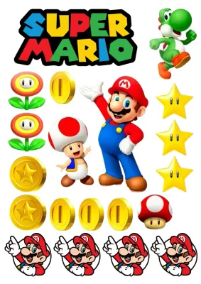 Super Mario – Mario, Yoshi, Toad a Goomba – jedlý papír k výřezu