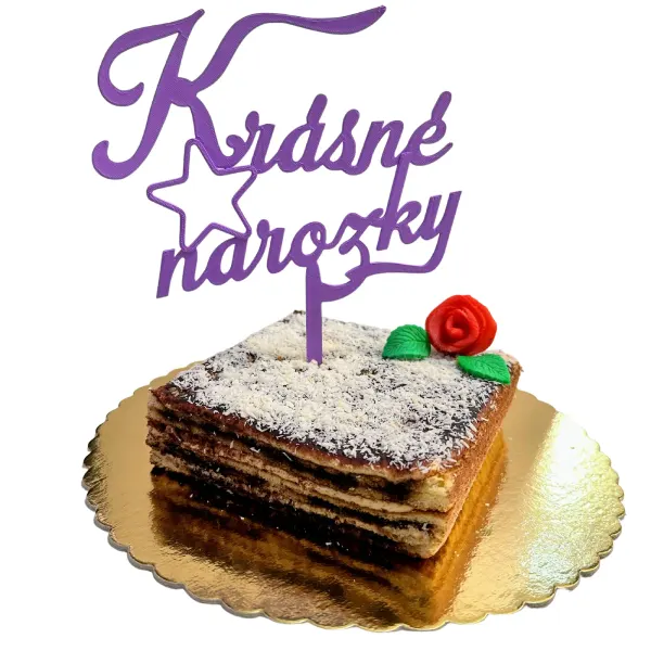 3D zápich na dort – Velký fialový nápis KRÁSNÉ NAROZKY