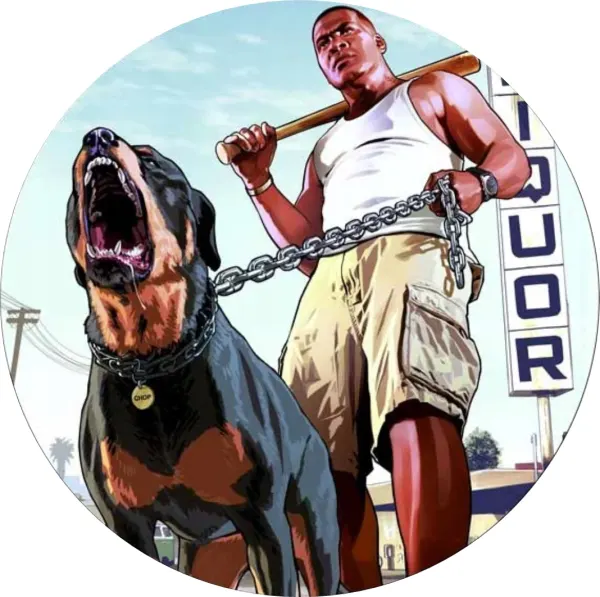 Kulatý jedlý obrázek na dort – GTA, Grand Theft Auto Franklin (modrá, hnědá, černá)