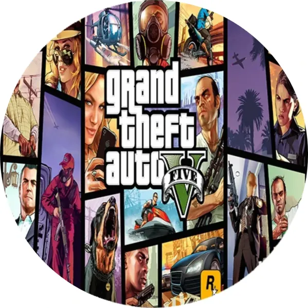 Kulatý jedlý obrázek na dort – GTA, Grand Theft Auto (fialová, modrá, zelená)