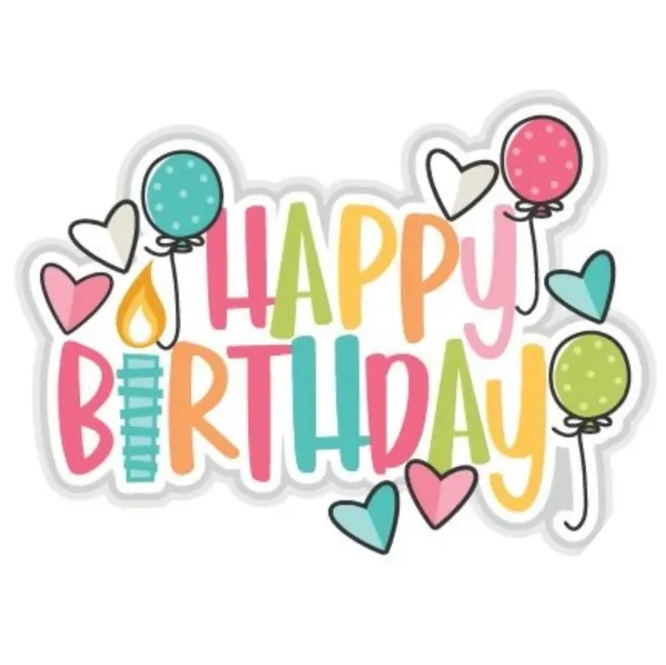 Kulatý jedlý obrázek na dort – Happy birthday, balónky, srdíčka a svíčka (růžová, tyrkysová, žlutá)
