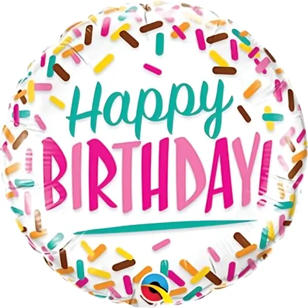 Kulatý jedlý obrázek na dort – Happy birthday, tyrkysový nápis a posyp (bílá, růžová, tyrkysová)