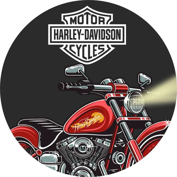 Kulatý jedlý obrázek na dort – Harley Davidson, červená motorka s emblémem (černá, červená, šedá)