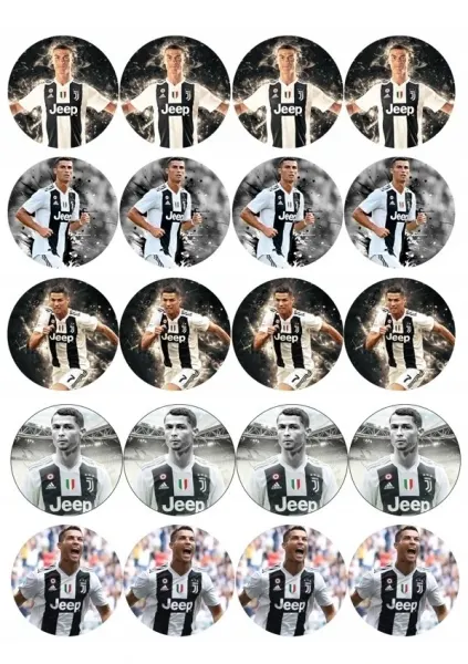 List jedlých koleček na cupcakes – Ronaldo, Juventus (černá, bílá, šedá)