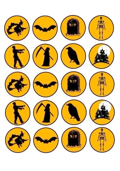 List jedlých koleček na cupcakes – Halloween, Neživý (žlutá, černá, bílá)