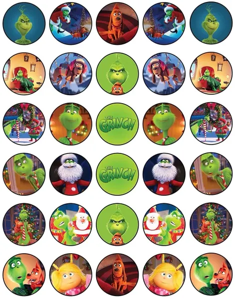 List jedlých koleček na cupcakes – Grinch mix cupcakes (zelená, červená, žlutá)