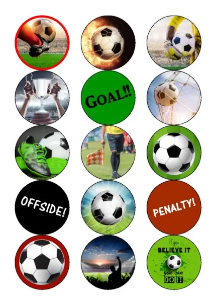 List jedlých koleček na cupcakes – Fotbal Cupcakes (zelená, černá, červená)