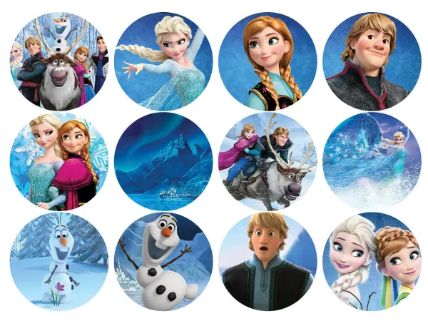 List jedlých koleček na cupcakes – Frozen Cupcakes, Elsa, palác a polární záře (modrá, tyrkysová, bílá)