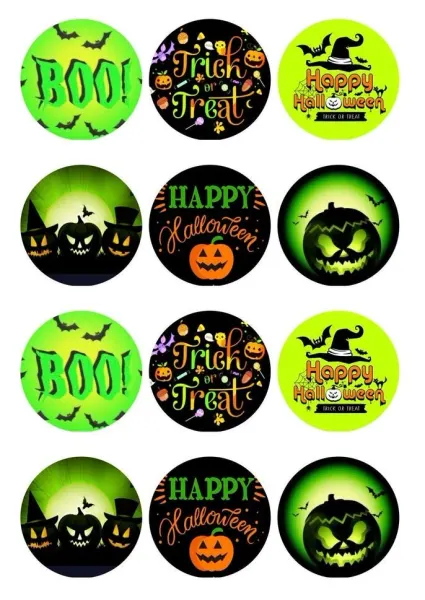 List jedlých koleček na cupcakes – Halloween potion green (zelená, černá, žlutá)