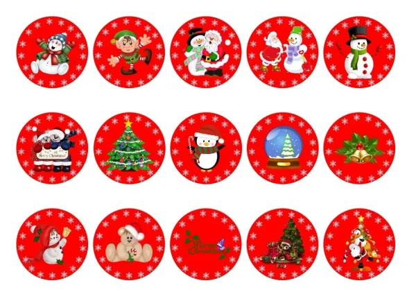 List jedlých koleček na cupcakes – Červené Vánoce (červená, bílá, zelená)