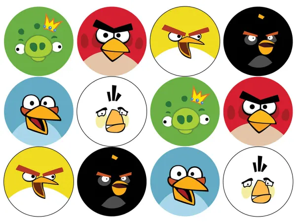 List jedlých koleček na cupcakes – Angry Birds (červená, žlutá, zelená)