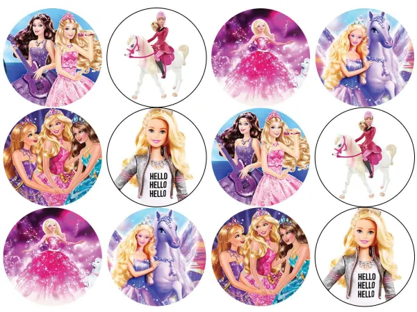 List jedlých koleček na cupcakes – Barbie Cupcakes (růžová, fialová, bílá)