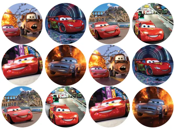 List jedlých koleček na cupcakes – Cars Cupcakes (červená, modrá, šedá)