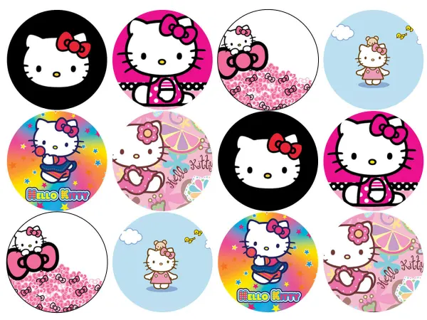 List jedlých koleček na cupcakes – Hello Kitty cupcakes mix (růžová, černá, bílá)