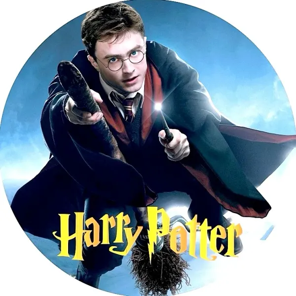 Kulatý jedlý obrázek na dort – Harry Potter, Famfrpál (modrá, černá, žlutá)