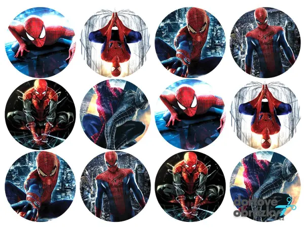 List jedlých koleček na cupcakes – Spiderman (červená, modrá, černá)