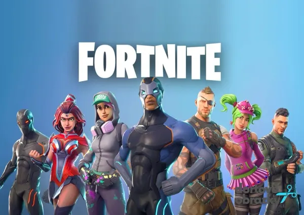 Obdélníkový jedlý obrázek na dort – Fortnite, Carbide a parta hrdinů (modrá, černá, fialová)