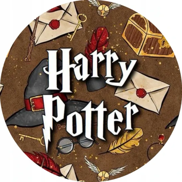 Kulatý jedlý obrázek na dort – Harry Potter Nebelvír (hnědá, červená, zlatá)