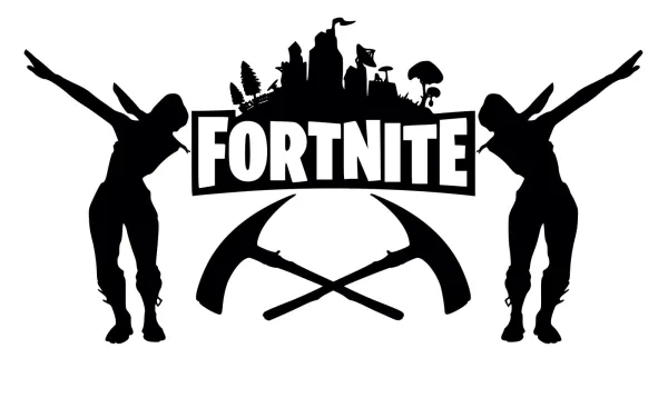 Obdélníkový jedlý obrázek na dort – Fortnite, siluety postav a zkřížené krumpáče (černá, bílá)
