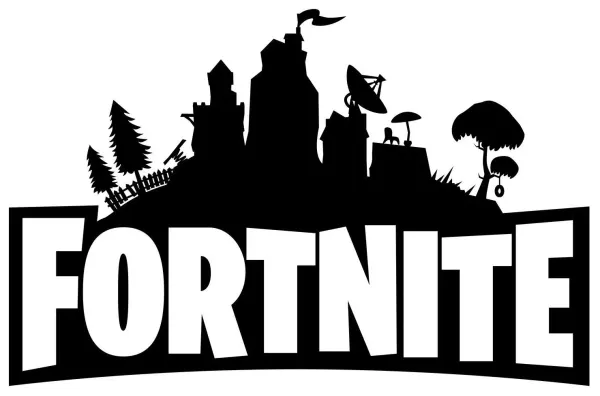 Obdélníkový jedlý obrázek na dort – Fortnite, černobílá silueta ostrova a strom (černá, bílá)