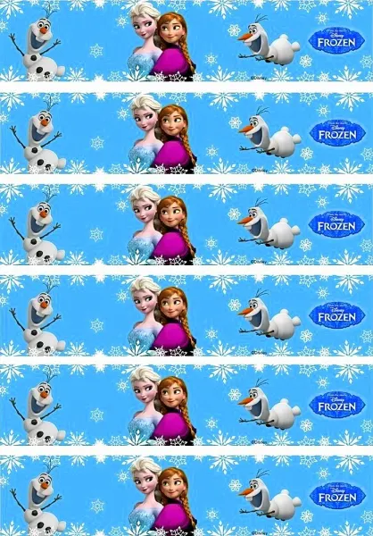 Obdélníkový jedlý papír k výřezu – Frozen, bordury s Elsou, Annou a Olafem (modrá, bílá, fialová)