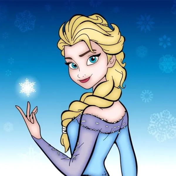 Obdélníkový jedlý obrázek na dort – Frozen, Elsa s kouzelnou vločkou na dlani (modrá, bílá, žlutá)