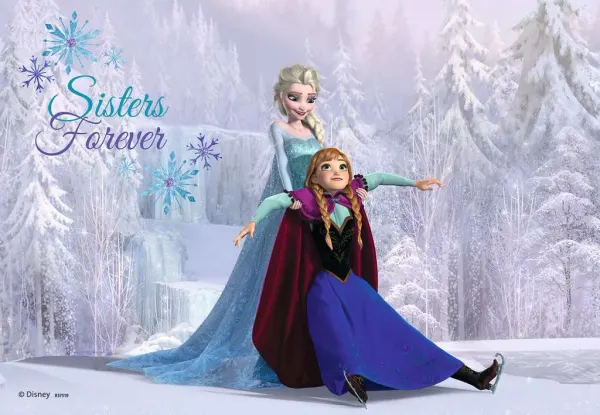 Obdélníkový jedlý obrázek na dort – Frozen Sesterská láska (modrá, bílá, fialová)